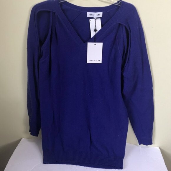 John +Jenn NEW Crew Neck Open Shoulder CutOut Sweater Tunic Top Soft Knit Soft S - Picture 3 of 16